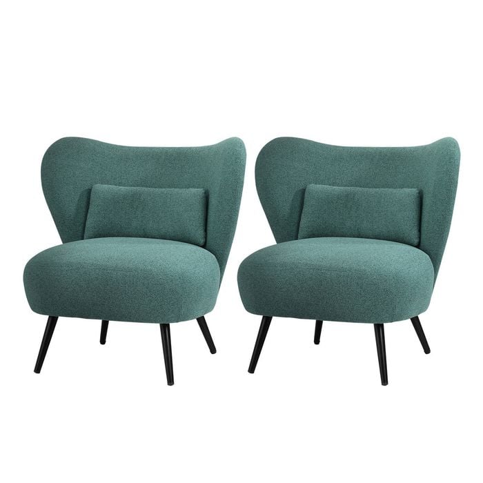 Oikiture 2x Armchair Lounge Chair with Lumbar Pillow Wingback Linen Green