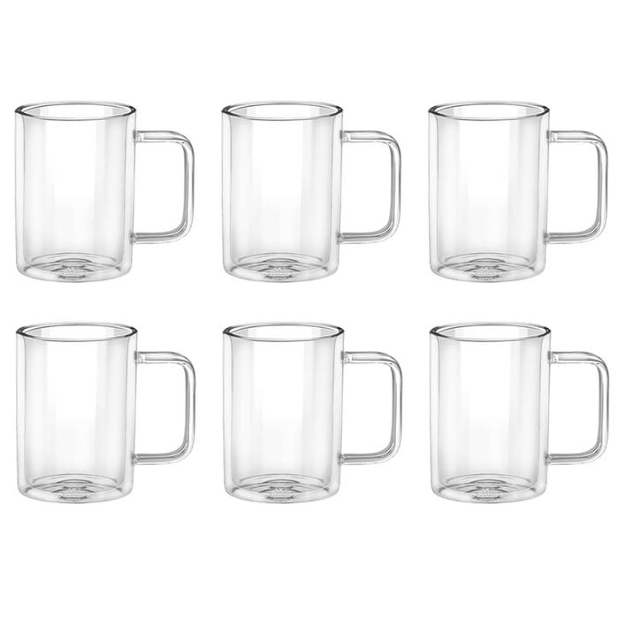 6pc Wilmax England 200ml Thermo Double Wall Glass Cup Clear w/ Handle