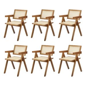 Oikiture 6x Dining Chairs Rattan Chair Walnut