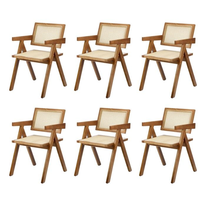 Oikiture 6x Dining Chairs Rattan Chair Walnut