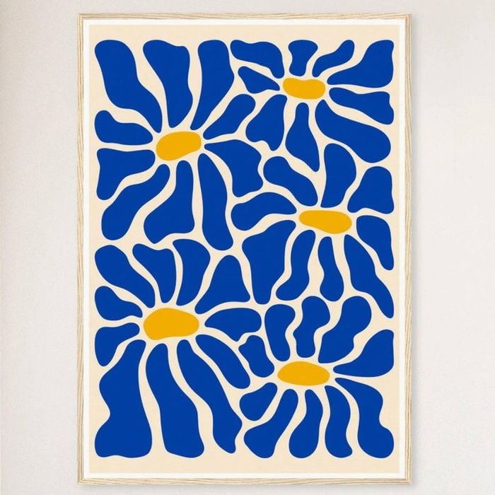 Galrie Vibrant Blue Flowers - Matisse Inspired Abstract Art Print for Home Decor, Wood Frame, A4 21 x 30cm (8 x 12inch)
