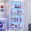 Ufurniture 160cm Display Cabinet with LED Light and Glass Doors 4-Tier Hallway Shelves Cabinet Bookshelf Storage Organizer White