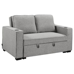 Sarantino Hoffman Linen Sofa Bed with Cushions and Cup Holders Light Grey