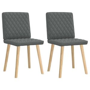 vidaXL Diamond Quilted Pattern Dining Chairs 2 pcs Dark Grey Fabric Wooden Legs 45 x 54 x 86 cm