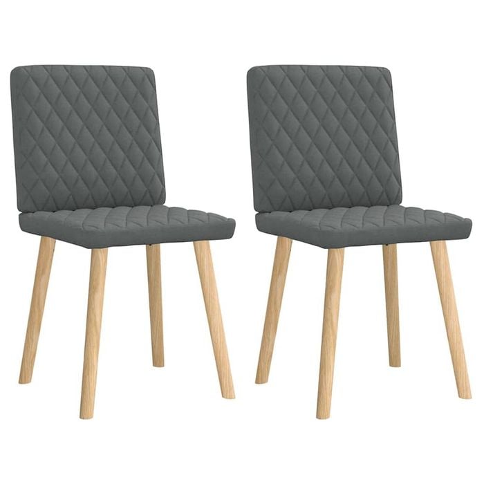 vidaXL Diamond Quilted Pattern Dining Chairs 2 pcs Dark Grey Fabric Wooden Legs 45 x 54 x 86 cm