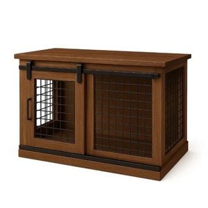 Paws and Willow Single Espresso with Espresso Top Wooden Dog Crate Barn Doors with Mesh
