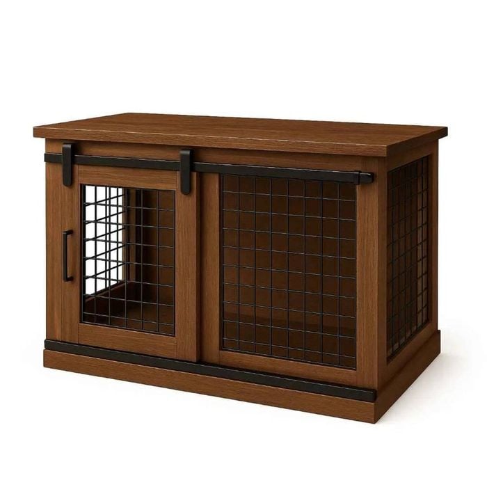 Paws and Willow Single Espresso with Espresso Top Wooden Dog Crate Barn Doors with Mesh