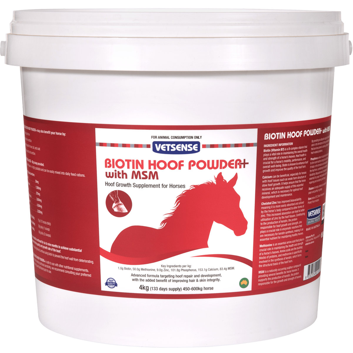 Vetsense Biotin Hoof Powder Plus with MSM Horse Supplement 4kg ...