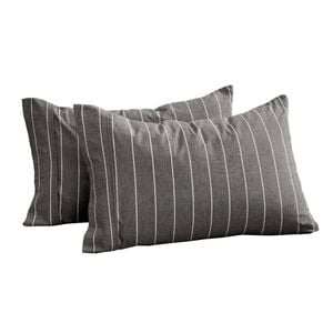 Dreamaker Rumi Washed Cotton Standard Pillowcase Twin Pack Graphite With White Stripe