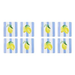 2x 4pc Porto Limone Lemon W/ White & Blue Stripe Coasters 10cm