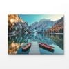 Boats On The Braies Lake In Italy Print 100% Australian Made 90x60cm (Stretched Canvas)