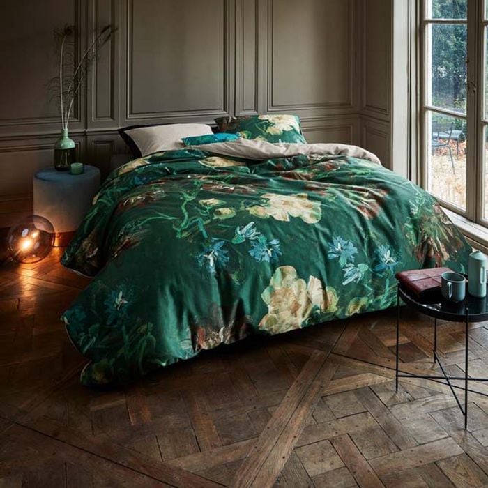 Van Gogh Peonies Green Cotton Sateen Quilt Cover Set
