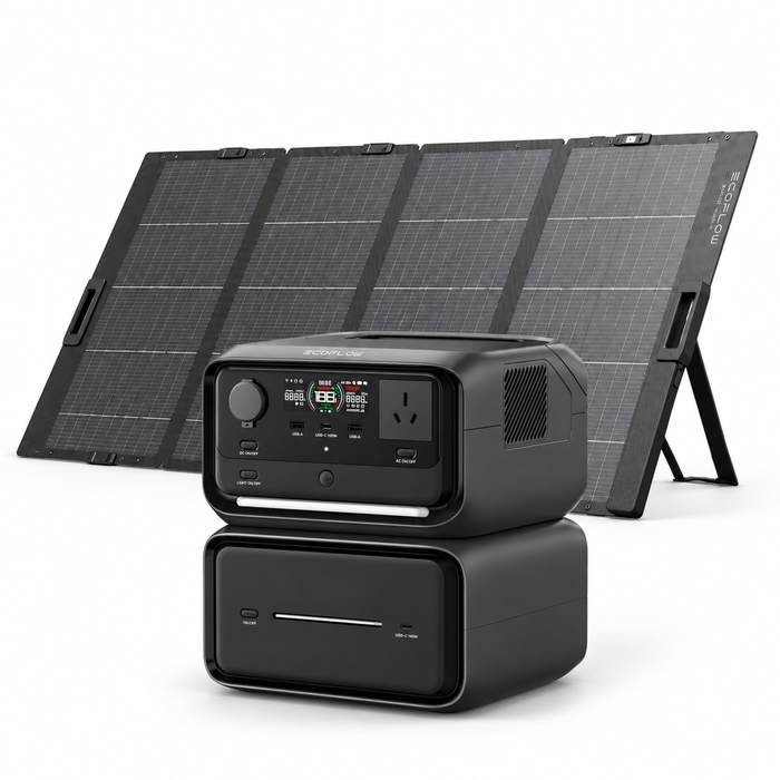 EcoFlow River 3 Max Plus Portable Power Station with one 220W Bifacial Solar Panel