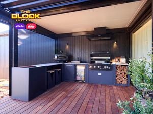 Outdoor area with a Barbecue and kitchen in it on decking.