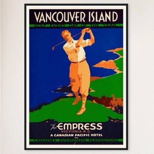 Galrie Vintage Vancouver Island Golf Travel Poster - A Nostalgic Home Decor, Black Frame, 70 x 100cm (28 x 40inch)