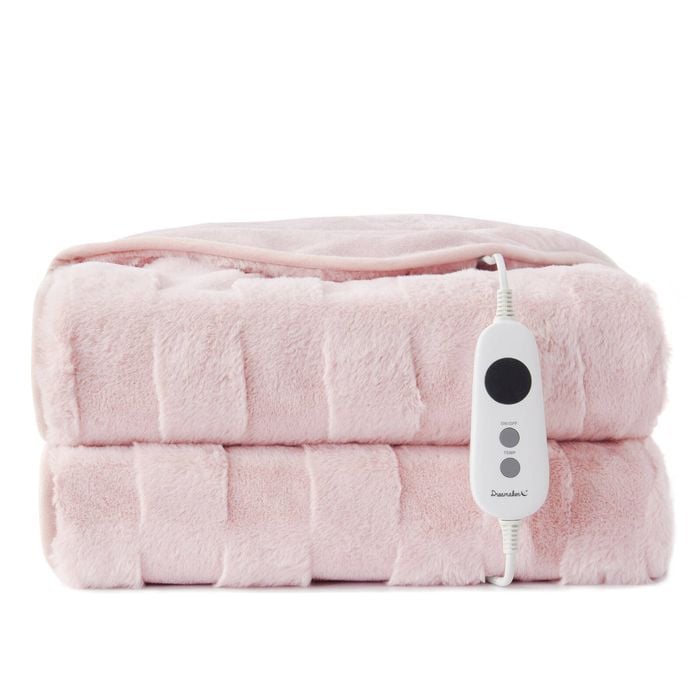 Dreamaker Basketweave Faux Fur Washable Electric Heated Throw Blanket Blush Pink - 180x200cm | Overheat Protection & Auto-off