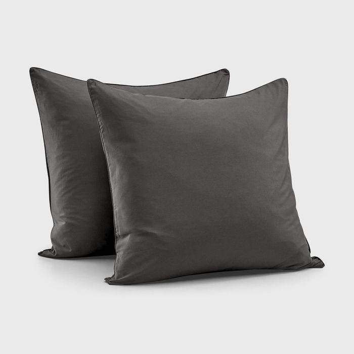 Dreamaker 400TC Premium Cotton Sateen Piped European Pillowcase Charcoal Twin Pack