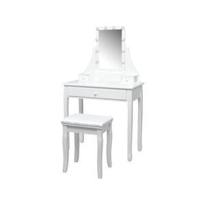 Costway Wood Dressing Table Stool Set W/mirror&drawers