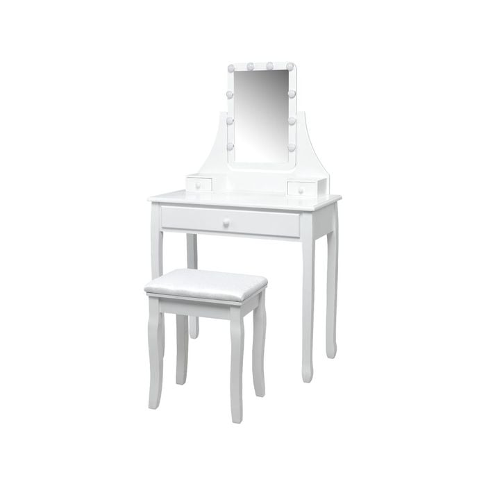 Costway Wood Dressing Table Stool Set W/mirror&drawers