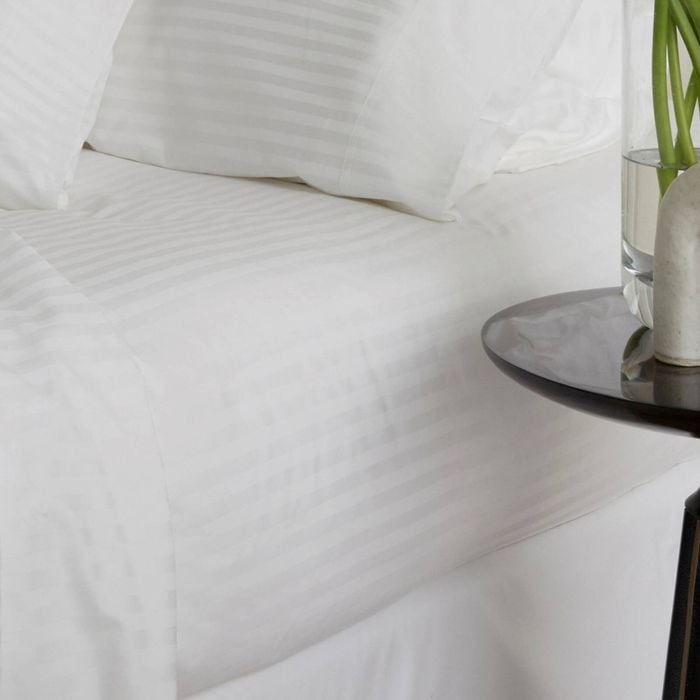 Bedding Co. Fitted Sheet 1200TC Egyptian Cotton White Stripe Cot