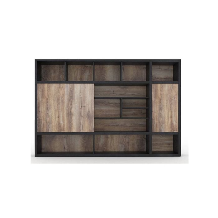 Modern Furniture PHOENIX Display Wall Unit 3.0M - Warm Oak & Black