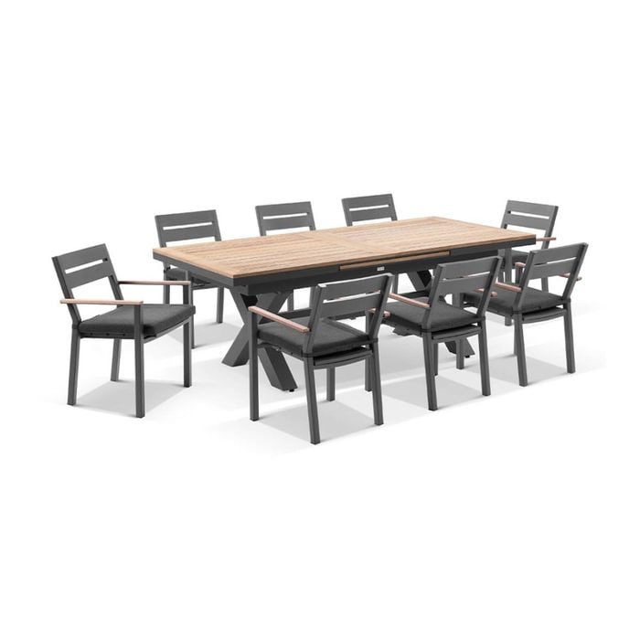Austin Table 10 Capri Chairs Charcoal & Denim Grey Cushions