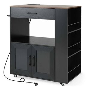 Costway Mobile Kitchen Island Cart Trolley w/Spice Racks - Black