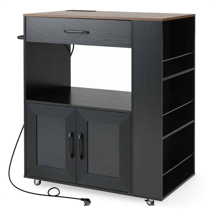 Costway Mobile Kitchen Island Cart Trolley w/Spice Racks - Black