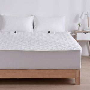 Dreamaker HealthGuard Multizone Cotton Cover Quilted Electric Blanket White Queen Bed | Overheat Protection Heated Topper
