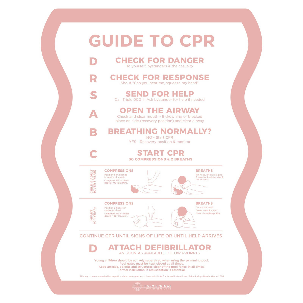 Stylish Pool CPR Sign Pink & White Wave - Bunnings Australia