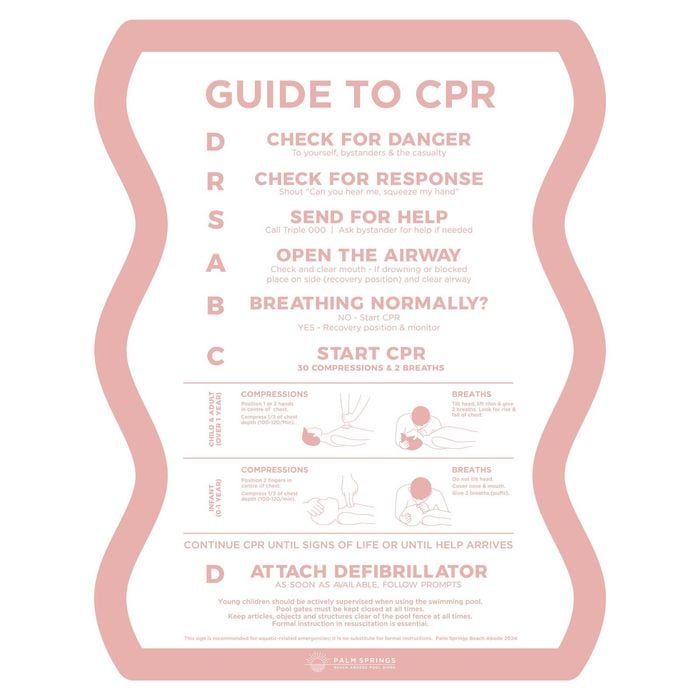 Stylish Pool CPR Sign Pink & White Wave