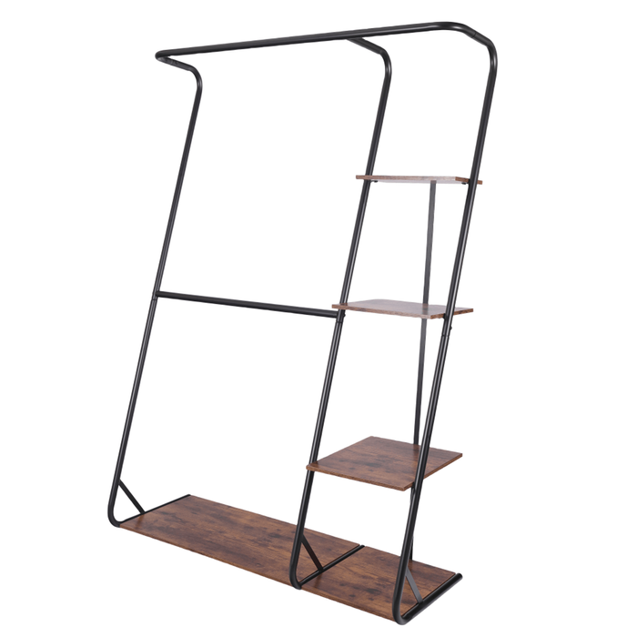 Freestanding Closet With 3 Shelves Organizer Storage Clothes Hanger Rail Garment Shelf Shoe Rack