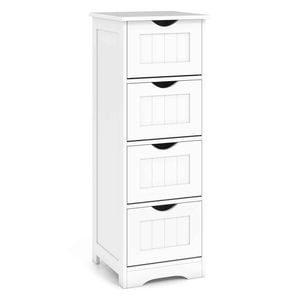 Costway 4 Drawer Wooden Floor Cabinet Free Stand Storage Anti-tip White