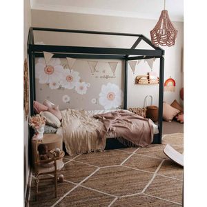 Hide & Seek Kids Cubby House Timber Kids Bed - Dark Grey, Single