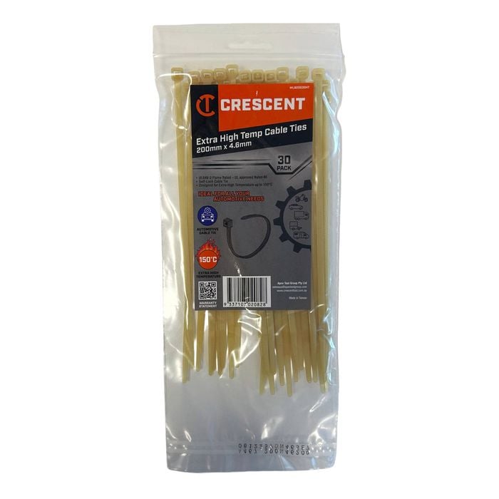 Crescent 30Pc 200mm x 4.6mm Extra High Temperature Cable Ties