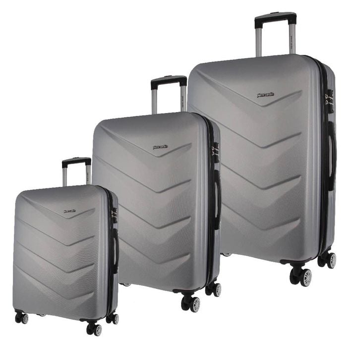 3pc Pierre Cardin Hard-shell Suitcase Cabin Travel Luggage Set Silver
