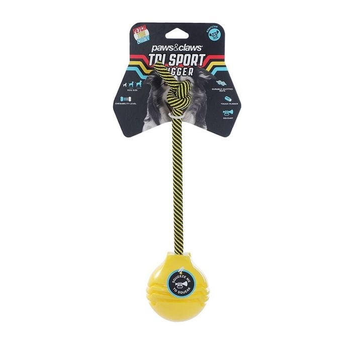Paws & Claws Tri Sport Ball Tugger Pet Toy Yellow 18x7.8x7.8cm