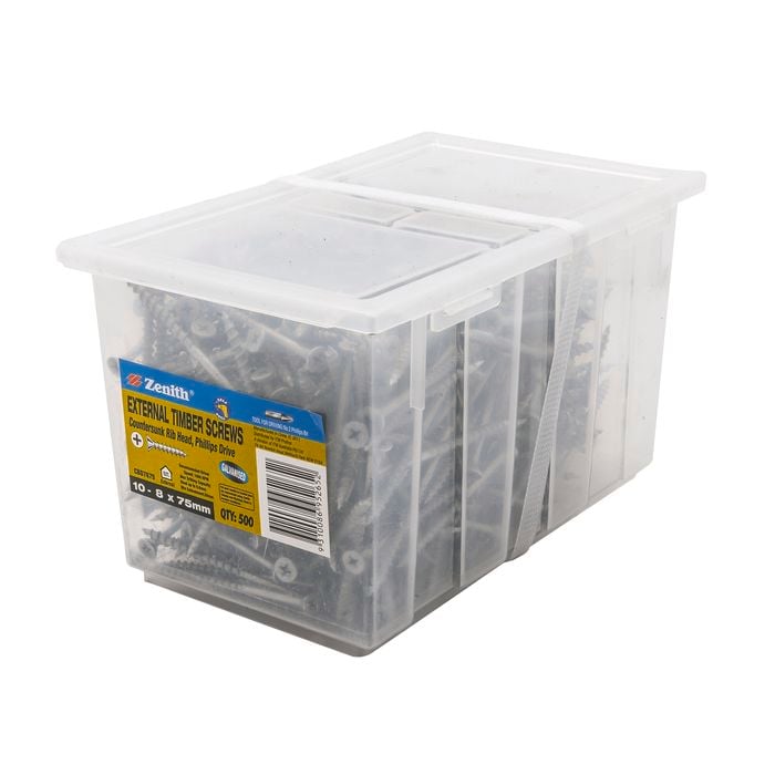 Zenith 10 - 8 x 75mm Galvanised Countersunk Rib Head Timber Screws - 500 Pack
