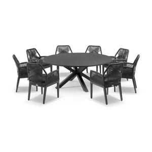Houston Outdoor 1.8m Aluminium Dining Setting Charcoal With 8 Hugo Chairs & Carbon Grey/denim Grey Cushions