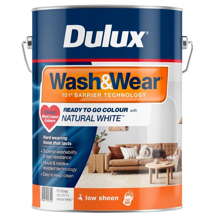 Dulux 10L Natural White Low Sheen Wash&Wear Interior Paint
