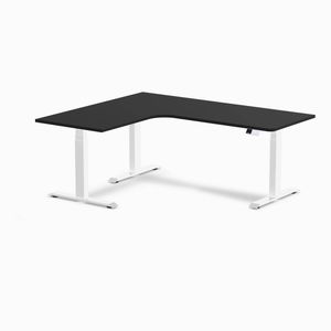 Desky L-shape Sit To Stand Black Melamine Desk 1800x1500mm - Left Return Height Adjustable White Leg