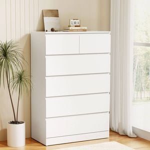 Homfurn 6 Drawer Chest Tallboy Storage Cabinet Modern Minimalist Bedroom
