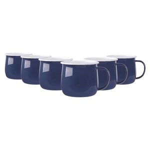 Argon Tableware 375ml Enamel Belly Mugs - Navy - Set Of 6 Metal Drinking Cups Coffee Teacup Mug Set Hot, Cold Drinks Cups