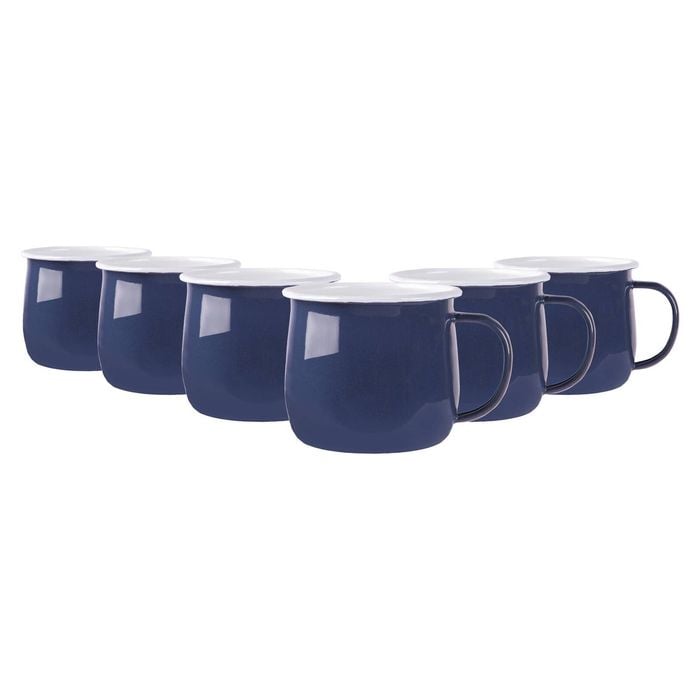 Argon Tableware 375ml Enamel Belly Mugs - Navy - Set Of 6 Metal Drinking Cups Coffee Teacup Mug Set Hot, Cold Drinks Cups