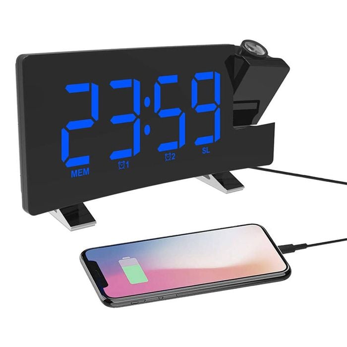 Catzon Projection Alarm Clocks With Fm Radio & 4 Level Brightness-blue