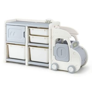 Keezi Kids Toy Storage Organizer with 4 Storage Bins and Cabinet Car Shaped