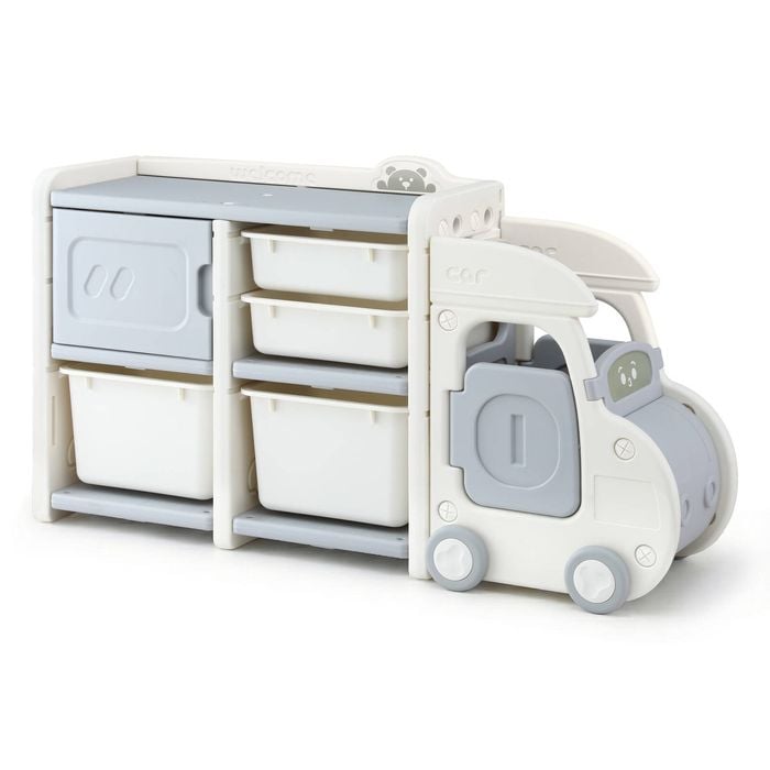 Keezi Kids Toy Storage Organizer with 4 Storage Bins and Cabinet Car Shaped