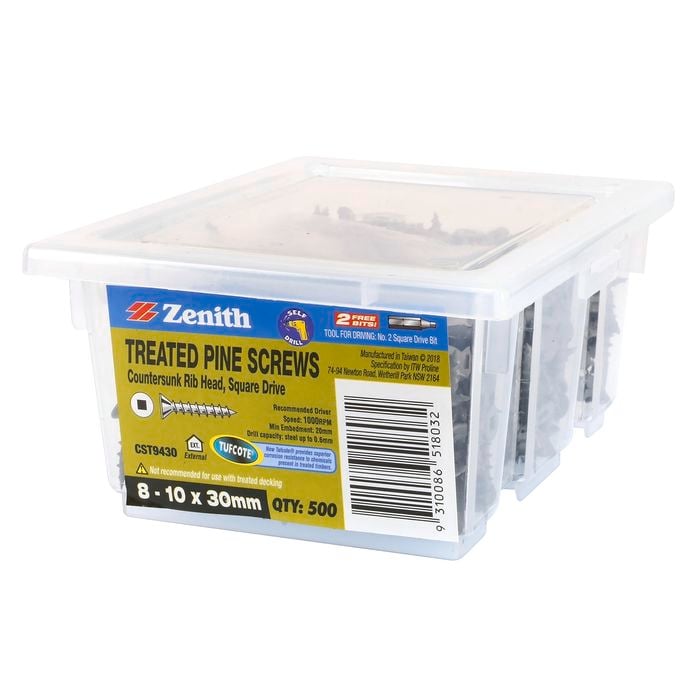 Zenith 8-10 x 30mm Tufcote® Countersunk Rib Head Treated Pine Screws - 500 Pack