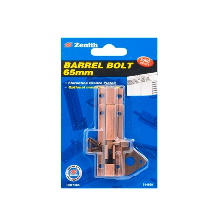 Zenith Barrel Bolt 65mm Florentine Bronze