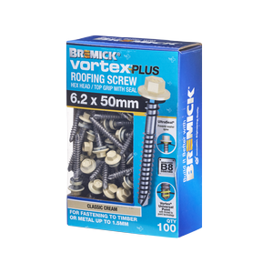 Bremick Vortex Plus Roofing Screw 6.2 x 50mm HEX B8 CC BOX 100